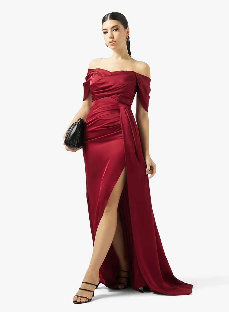 Akadia Fashion  RAPED SIDE TAIL SATIN DRESS for Women | Best Price UAE